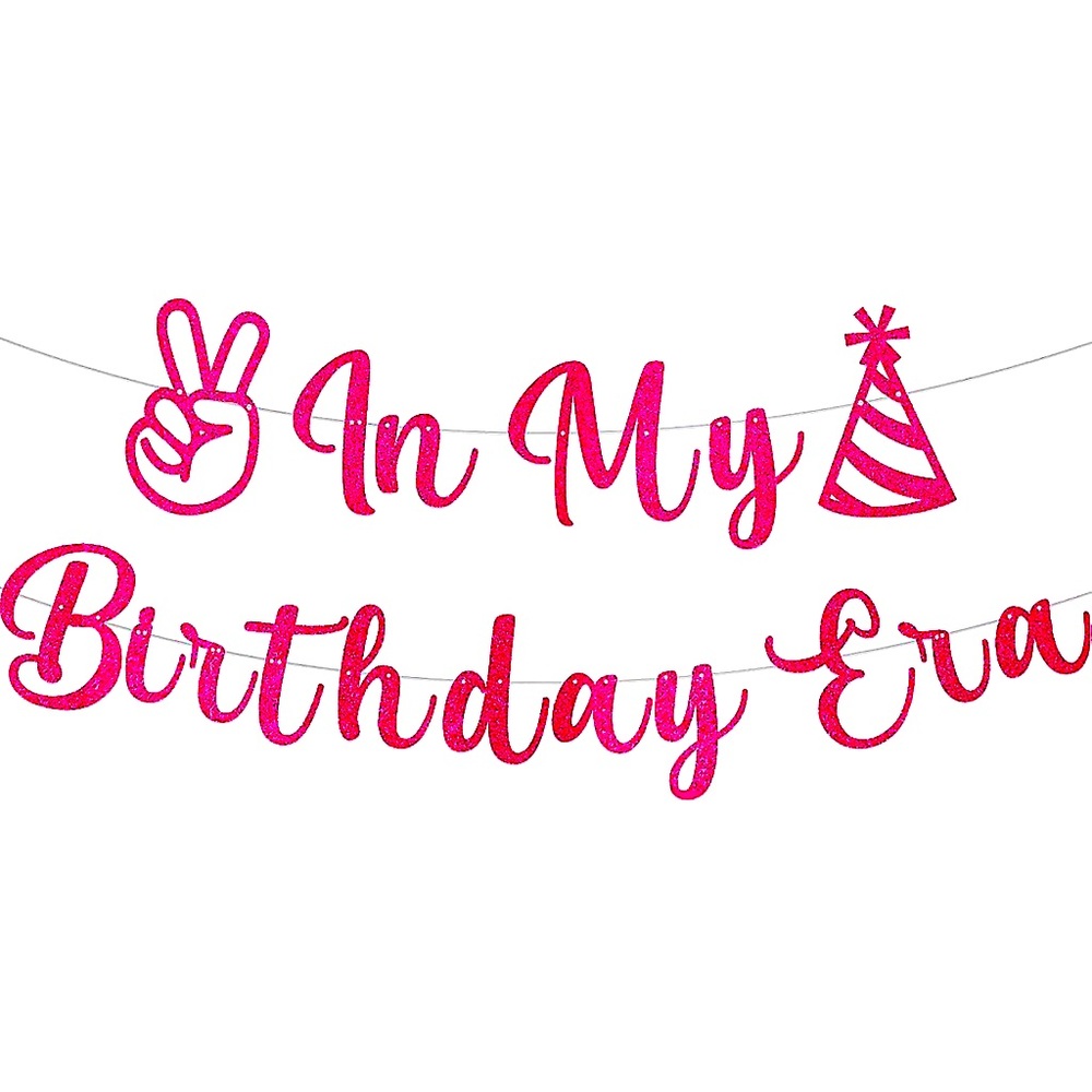 NWT “In My Birthday Era” Hot Pink Glittery Banner